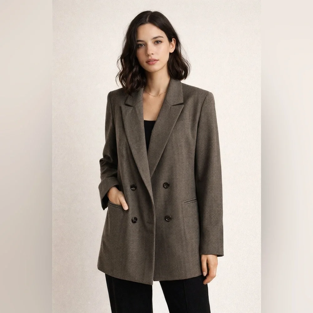 Rachel Zoe Double Breasted Blazer Brown Tailored Office Chic Jacket Size M - Picture 1 of 12